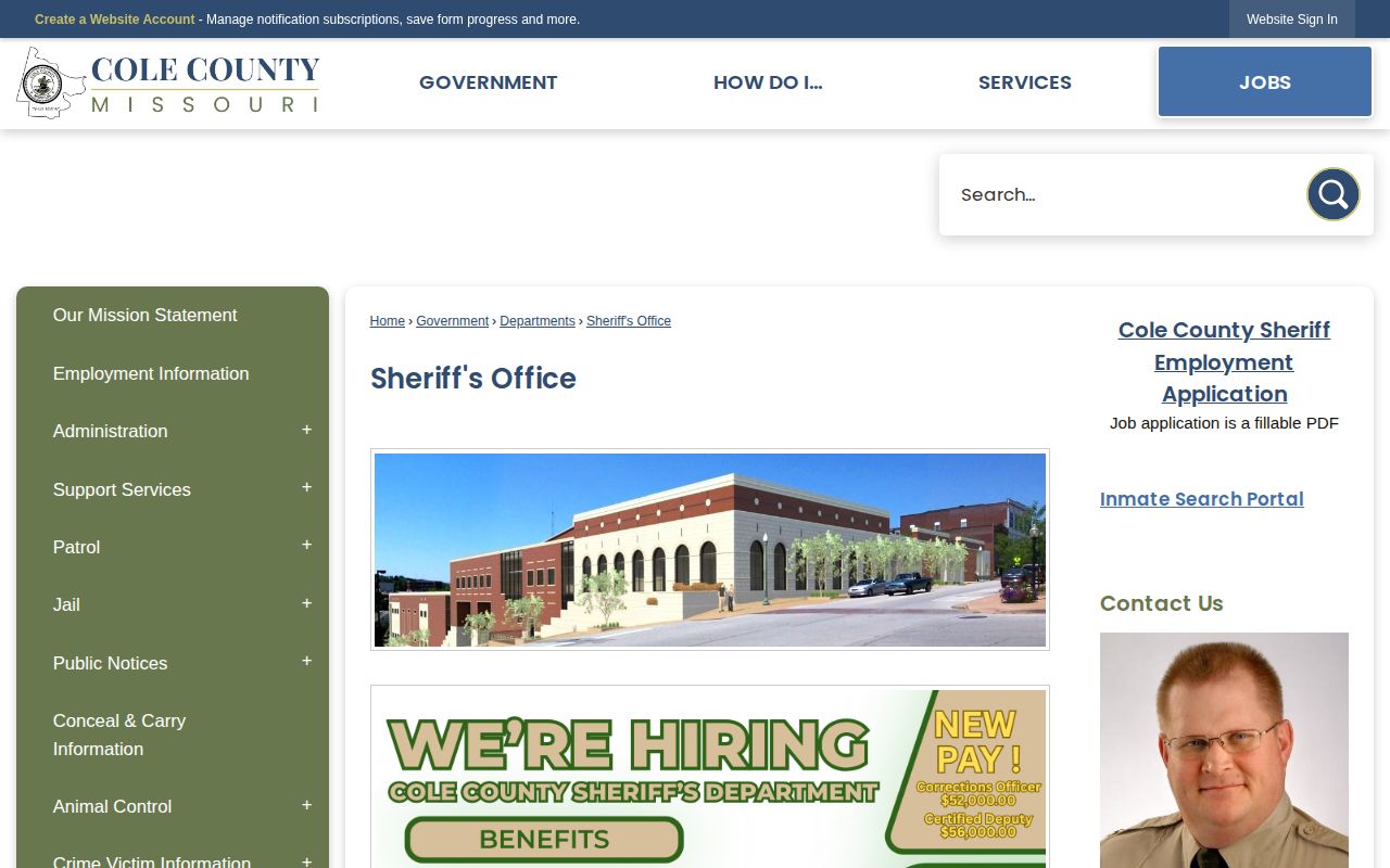 Cole County Sheriff’s Office page with official contact and inmate-search information
