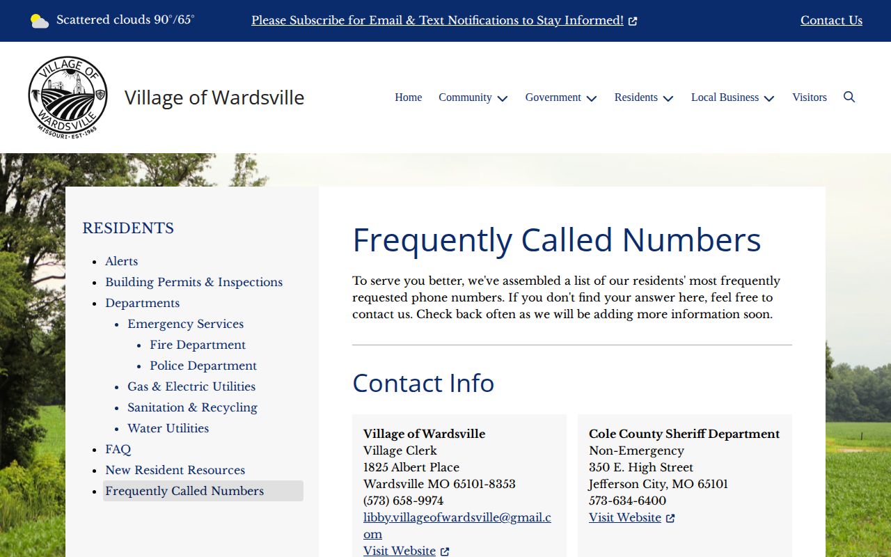 Wardsville, Cole County official contacts page used to distinguish village administration from sheriff booking records